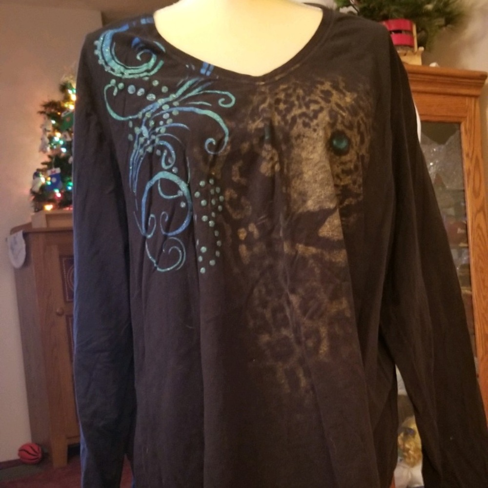 Just My Size 3XL Cheetah Print Long Sleeve T Shirt
